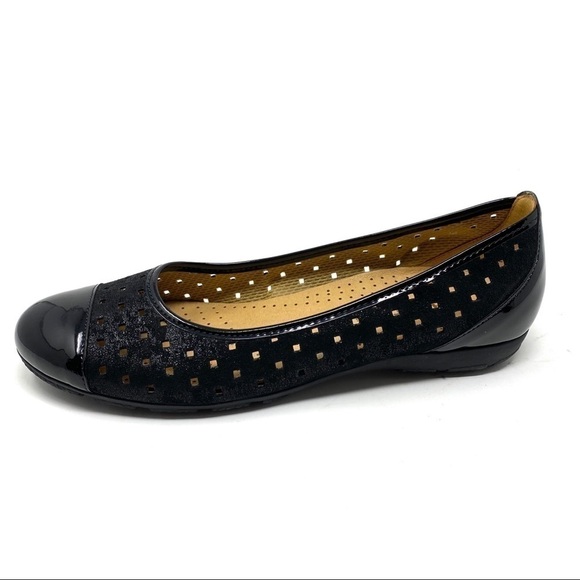 Gabor black shimmering leather laser cut flats - Picture 1 of 12